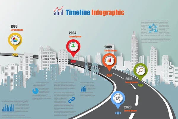 Stadt-Timeline-Infografik, Vektorillustration — Stockvektor