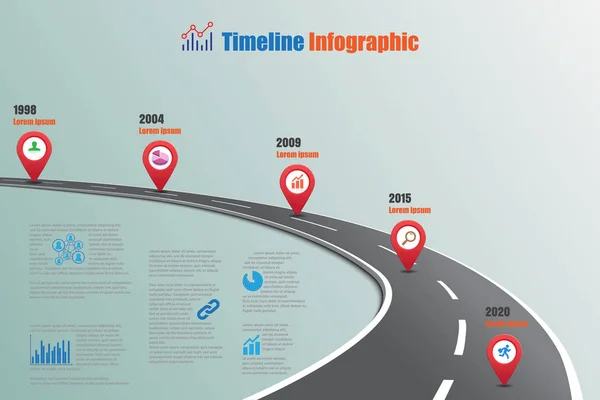 Cestovní mapa časová osa infografiku, vektorové ilustrace — Stockový vektor