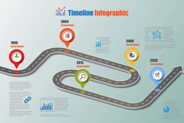 Strassenkarte Zeitleiste Infografik, Vektorillustration — Stockvektor