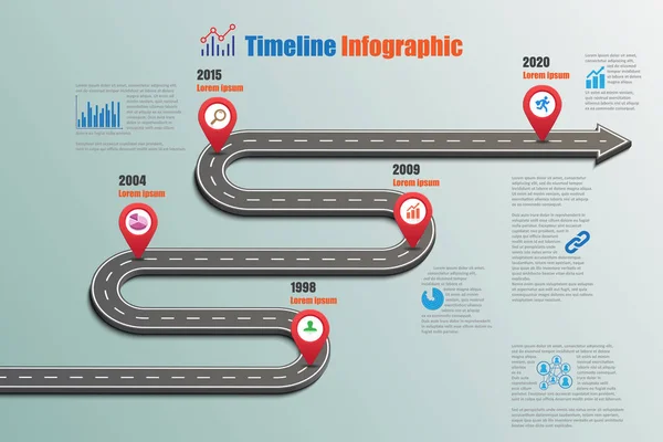 Cestovní mapa časová osa infografiku, vektorové ilustrace — Stockový vektor