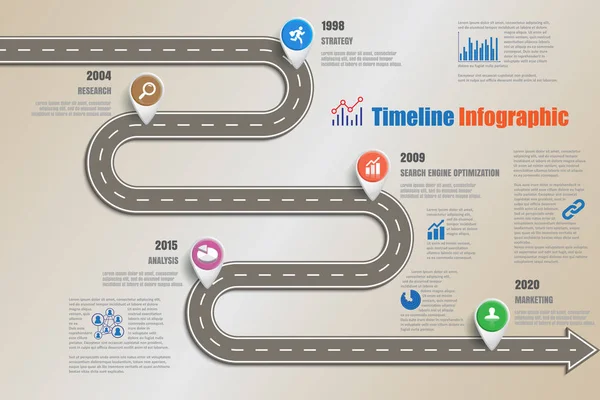 Feuille de route Chronologie Infographie, Illustration vectorielle — Image vectorielle