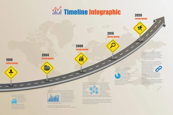 Cestovní mapa časová osa infografiku, vektorové ilustrace — Stockový vektor