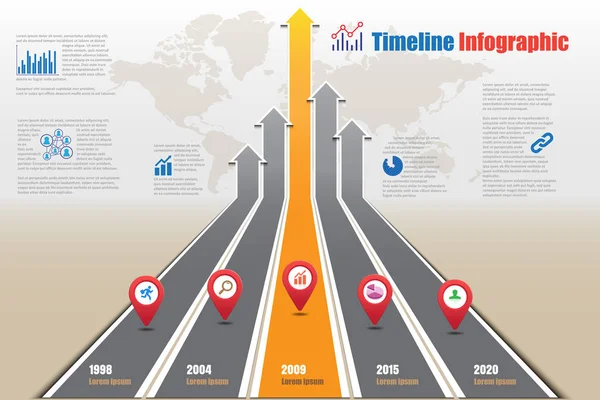 Roteiro Linha do tempo Infográfico, Ilustração vetorial — Vetor de Stock