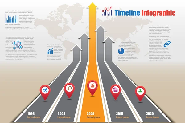 Yol haritası zaman çizelgesi Infographic, vektör çizim — Stok Vektör