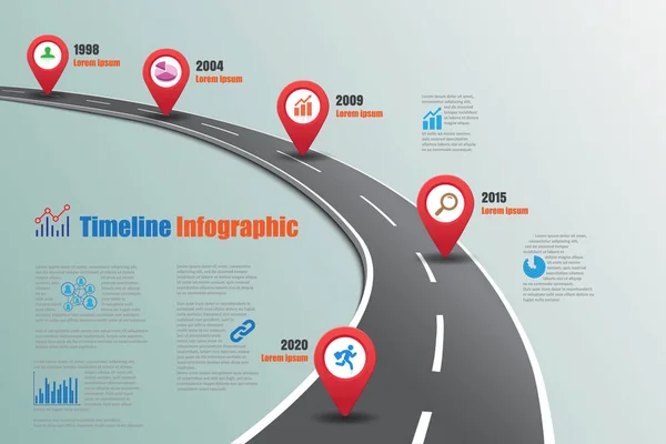 Routekaart Timeline Infographic, vectorillustratie — Stockvector