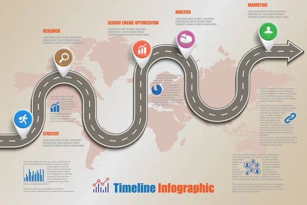 Hoja de ruta Cronología Infografía, Vector Ilustración — Archivo Imágenes Vectoriales