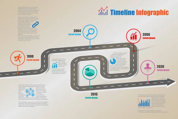 Cestovní mapa časová osa infografiku, vektorové ilustrace — Stockový vektor