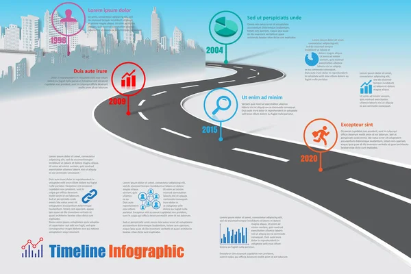 City Road harita zaman çizelgesi Infographic, vektör çizim — Stok Vektör