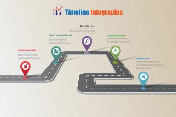 Mapa de negócios linha do tempo infográfico, Vector Illustration —  Vetores de Stock