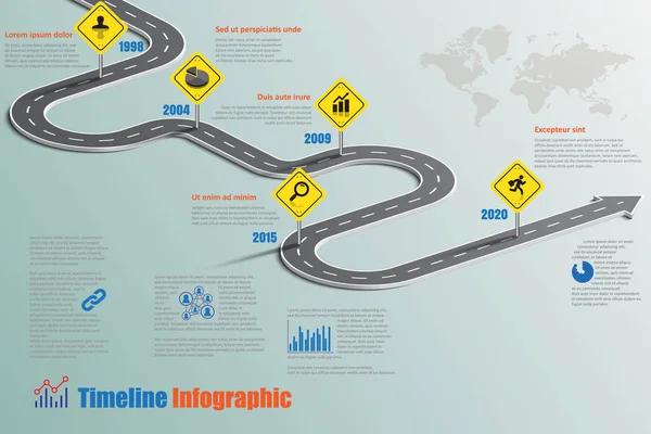 Üzleti út megjelenítése idővonal infographic, vektoros illusztráció — Stock Vector