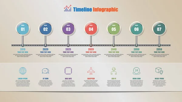 Infografika osi czasu mapy drogowej biznes z 7 kroków, ilustracji wektorowych — Wektor stockowy