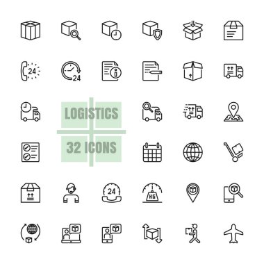 Lojistik tedarik zinciri vektör line 48 x 48 piksel mükemmel 32 simge seti
