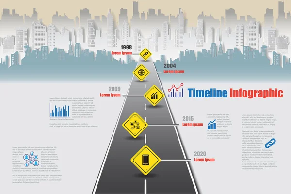 Città business road map timeline infografica, Illustrazione vettoriale — Vettoriale Stock