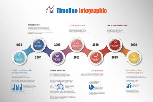 Business Roadmap Zeitleiste Infografik mit 7 Schritten Kreis, Vektorillustration — Stockvektor