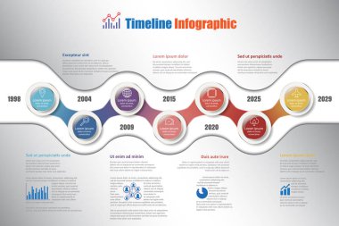 İş yol haritası zaman çizelgesi Infographic 7 adımlar daire, vektör çizim ile