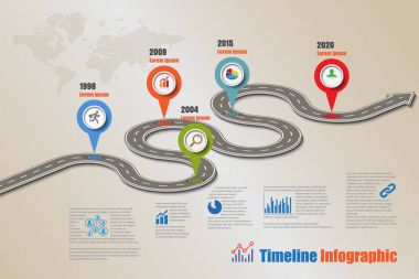 İş yol haritası zaman çizelgesi Infographic, vektör çizim
