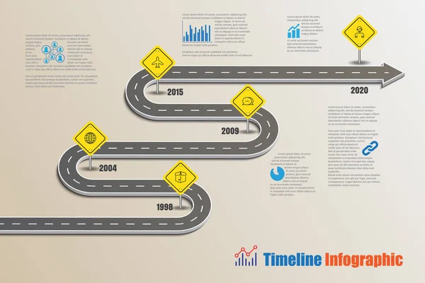 Mapa de ruta de negocios infografía de la línea de tiempo, ilustración vectorial — Archivo Imágenes Vectoriales