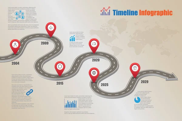 Mapa de ruta de negocios infografía de la línea de tiempo, ilustración vectorial — Vector de stock