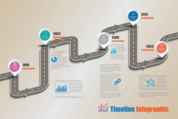 Mapa de negócios linha do tempo infográfico, Vector Illustration — Vetor de Stock