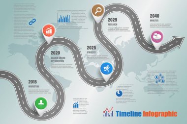 İş yol haritası zaman çizelgesi Infographic, vektör çizim