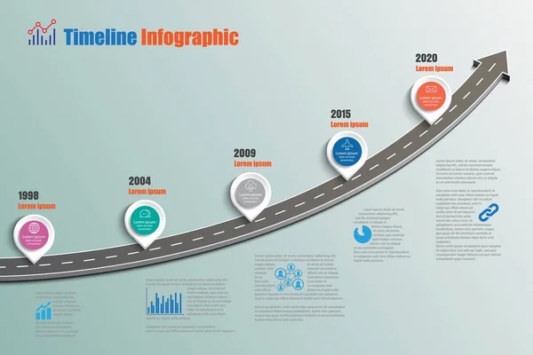 Mapa de ruta de negocios infografía de la línea de tiempo, ilustración vectorial — Vector de stock