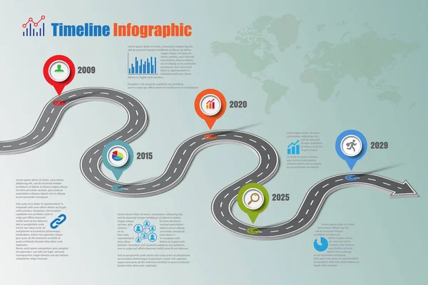 Carte routière d'affaires infographie chronologique, Illustration vectorielle — Image vectorielle