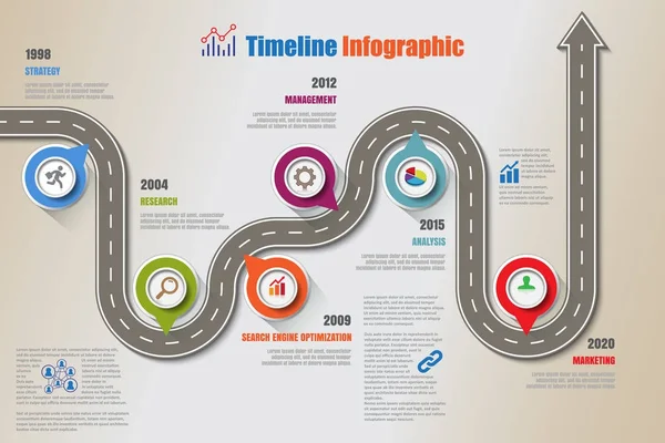 Mapa de ruta de negocios infografía de la línea de tiempo, ilustración vectorial — Archivo Imágenes Vectoriales
