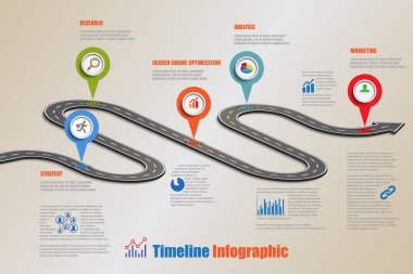 İş yol haritası zaman çizelgesi Infographic, vektör çizim