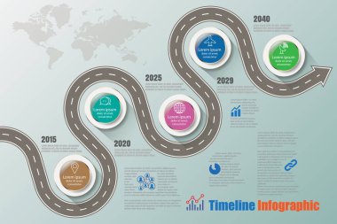 İş yol haritası zaman çizelgesi Infographic, vektör çizim