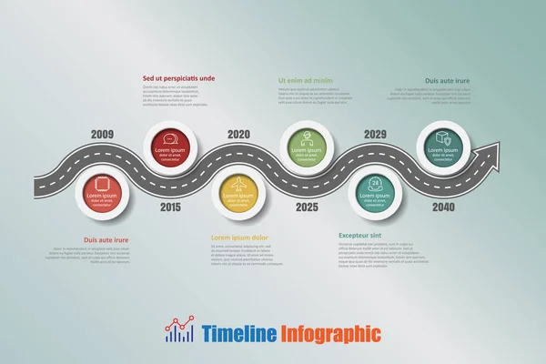 Infografikę osi czasu mapy drogowej biznes z 6 kroków koło, ilustracji wektorowych — Wektor stockowy