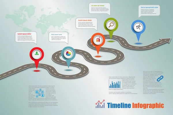 Mapa de ruta de negocios infografía de la línea de tiempo, ilustración vectorial — Vector de stock