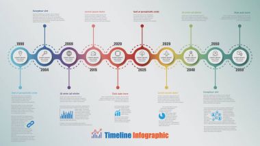 Modern zaman çizelgesi Infographic 10 adım daire, vektör çizim ile