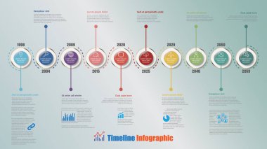 Modern zaman çizelgesi Infographic 10 adım daire, vektör çizim ile