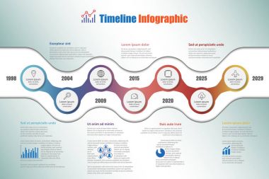 Modern zaman çizelgesi Infographic 7 adımlar daire, vektör çizim ile