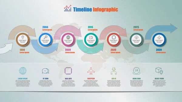Mapa drogowa oś czasu infografikę z 7 kroków koło, ilustracji wektorowych — Wektor stockowy