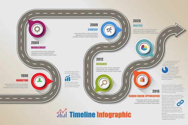 비즈니스도로 Infographic 아이콘 템플릿 이정표 다이어그램 프로세스 디지털 마케팅 데이터 — 스톡 벡터