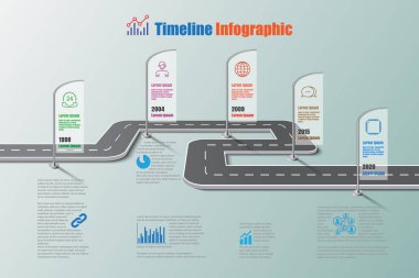 Arka plan şablonu kilometre taşı öğe modern diyagramı işlem teknolojisi dijital pazarlama veri sunum grafiği için vektör çizim tasarlanmış iş yol haritası zaman çizelgesi Infographic bayrakları