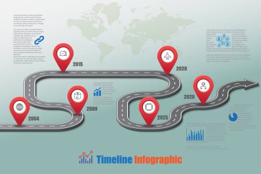 Zaman çizelgesi Infographic arka plan şablonu kilometre taşı öğe modern diyagramı işlem teknolojisi dijital pazarlama veri sunum grafiği için vektör çizim tasarlanmış iş yol işaretleri göster