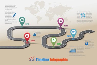Zaman çizelgesi Infographic arka plan şablonu kilometre taşı öğe modern diyagramı işlem teknolojisi dijital pazarlama veri sunum grafiği için vektör çizim tasarlanmış iş yol işaretleri göster