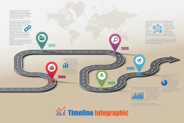 Señales Tráfico Negocios Mapa Línea Tiempo Infografía Diseñada Para Elemento — Vector de stock