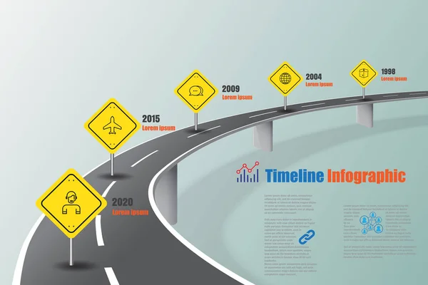 Línea Tiempo Hoja Ruta Negocios Conceptos Autopista Infografía Diseñados Para — Archivo Imágenes Vectoriales