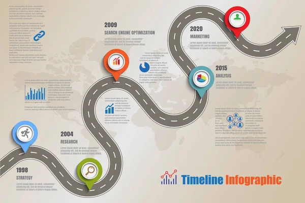 비즈니스도로 Infographic 아이콘 템플릿 다이어그램 페이지 디지털 마케팅 데이터 일러스트 — 스톡 벡터