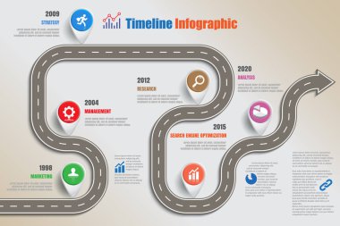 Arka plan şablonu kilometre taşı öğe modern diyagramı işlem teknolojisi dijital pazarlama veri sunum grafiği için vektör çizim tasarlanmış iş yol haritası zaman çizelgesi Infographic ikonları/simgeleri