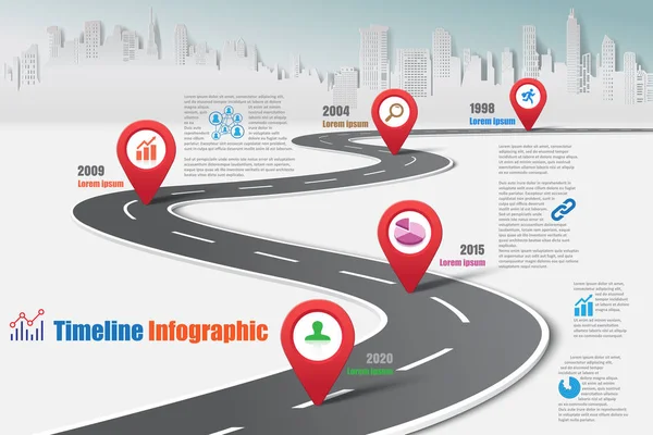 Biznesowe Mapy Drogowej Osi Czasu Infografikę Miasto Przeznaczone Streszczenie Tło — Wektor stockowy