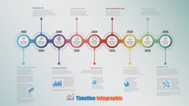Modern zaman çizelgesi Infographic 9 adımlar daire sunu işlem Web sayfalarını iş akışı planlama şablon broşür diyagram için tasarlanmış ile. Vektör çizim
