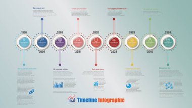 Modern zaman çizelgesi Infographic 9 adımlar daire sunu işlem Web sayfalarını iş akışı planlama şablon broşür diyagram için tasarlanmış ile. Vektör çizim