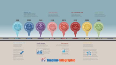 Yol haritası iş zaman çizelgesi Infographic 8 adım pim planlama süreci web sayfaları dijital teknoloji veri sunum grafik arka plan öğeleri diyagram için tasarlanmış ile. Vektör çizim
