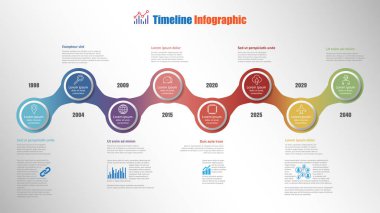 Modern zaman çizelgesi Infographic 8 adımlar daire sunu işlem Web sayfalarını iş akışı planlama şablon broşür diyagram için tasarlanmış ile. Vektör çizim