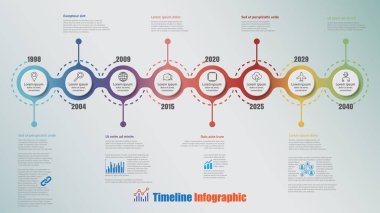 Modern zaman çizelgesi Infographic 8 adımlar daire sunu işlem Web sayfalarını iş akışı planlama şablon broşür diyagram için tasarlanmış ile. Vektör çizim