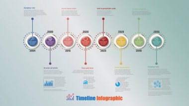 Modern zaman çizelgesi Infographic 8 adımlar daire sunu işlem Web sayfalarını iş akışı planlama şablon broşür diyagram için tasarlanmış ile. Vektör çizim